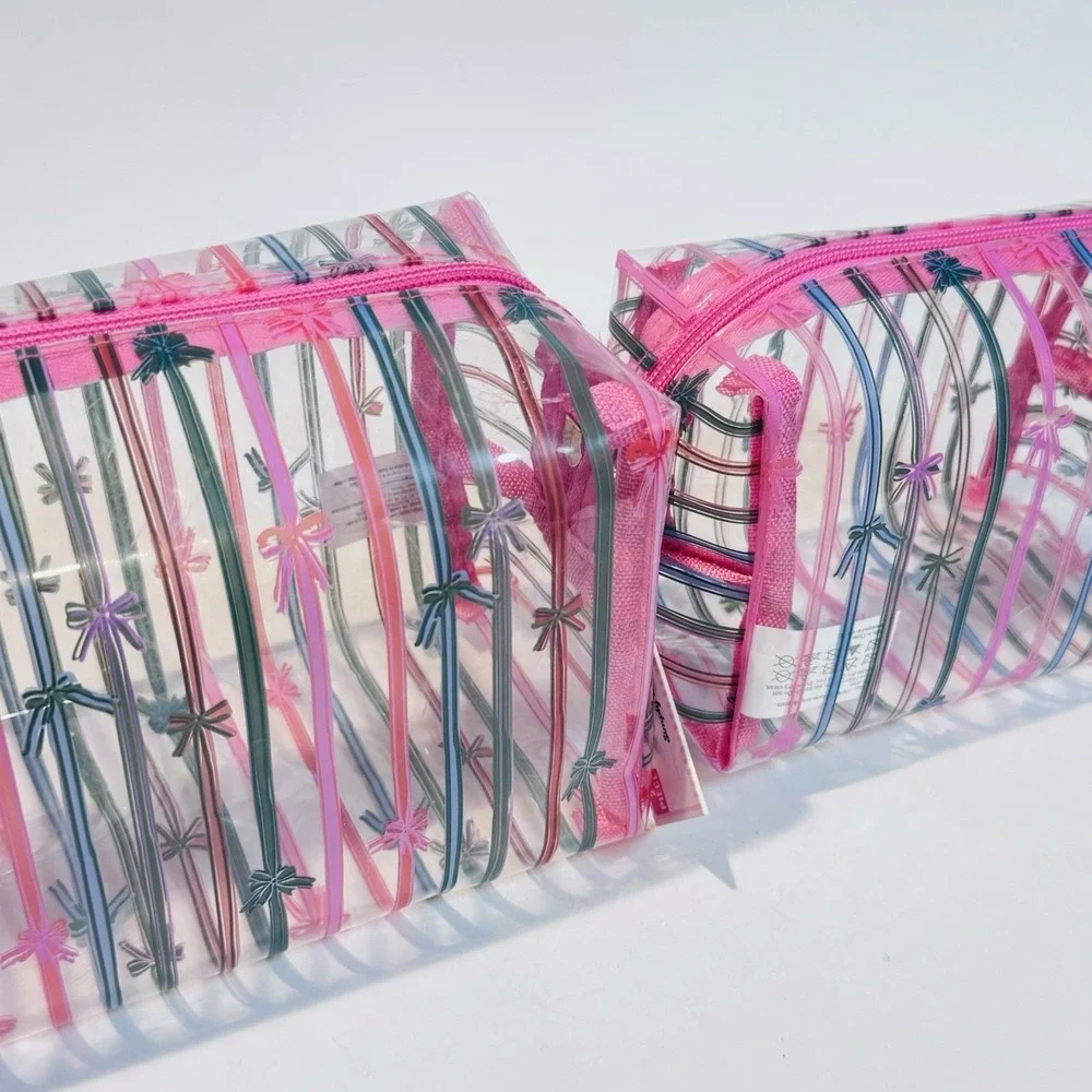 NWT The Vintage Cosmetic Co Lot of‎ 3 Makeup Bags Plastic & Quilted Pink Bows